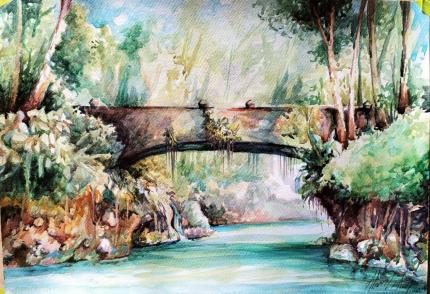 Imagen: Antiguo Puente sobre el Río Toro, acuarela de Allan González Acuña. 2024. Cortesía del artista. 
