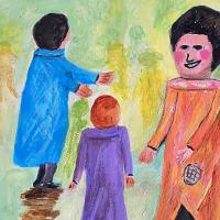 Flora María Castro Quesada. "Juego de mascaradas". Acrílico.