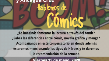 Afiche con fondo gris, con el texto: Conversatorio con Danthe Thenad y Ancagua Cruz