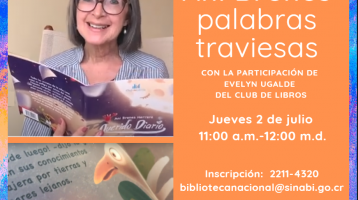 Fotografía de Ani Brenes leyendo un libro y a la derecha, sobre fondo naranja el título del evento