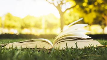 Libro abierto en un campo de naturaleza 