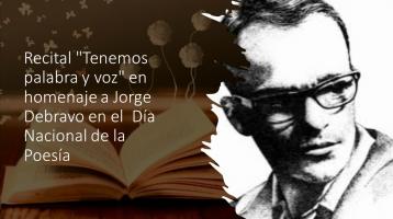 Imagen de libro abierto al lado izquierdo y a la derecha fotografía de Jorge Debravo
