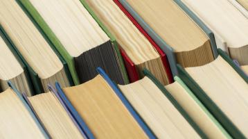 Dos filas de libros de colores.