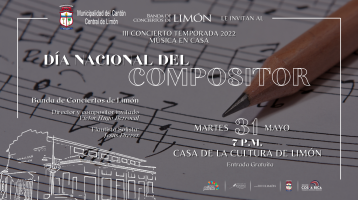 imagen de partitura con lápiz y fondo en dibujo de la Casa de la Cultura de Limón
