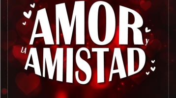 Palabras de Amor y Amistad en color blanco sobre fondo rojo