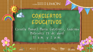 Pizarra verde con letras infantiles anunciando el concierto