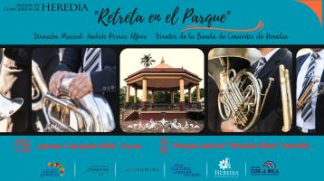 Cinta con fotos de instrumentos y del quiosco del parque central de Heredia