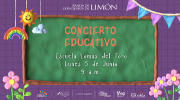 Pizarra verde con letras infantiles anunciando el concierto