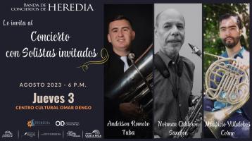 Fotos de 3 músicos solistas con fondo azul oscuro