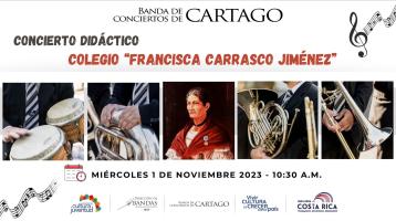 Fotos de instrumentos y en el medio una foto de Francisca Carrasco