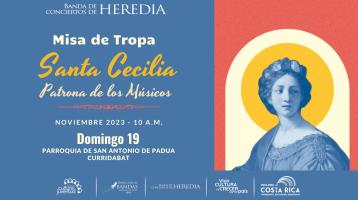 Imagen de Santa Cecilia con colores naranja y azul