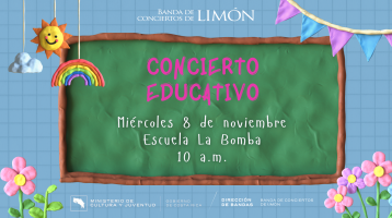 Pizarra verde con letras infantiles anunciando el concierto