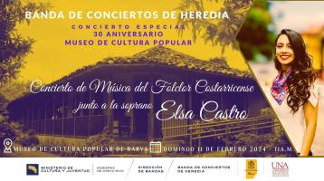 Fachada del Museo de Cultura Popular en tonos amarillos y foto de la soprano Elsa Castro