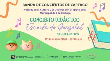 dibujos de dos niños y libro rodeados de notas musicales