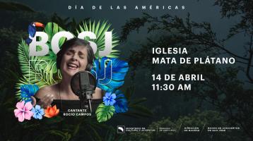 Foto de la cantante Rocío Campos rodeada de flores con las siglas de la Banda de Conciertos de San José rodéandola