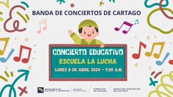 Dibujo colorido de un niño sonriendo y sosteniendo una pizarra con notas musicales a su alrededor