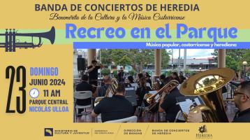 Foto de la Banda de Heredia tocando en el quiosco del parque central