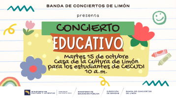 Flores y arcoiris con el título anunciando el concierto