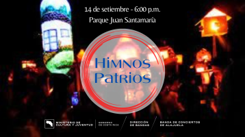 Foto de una noche con luces de faroles y rótulo que anuncia Himnos Patrios