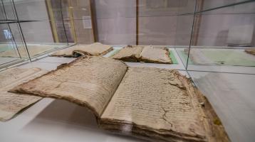 Libros antiguos en unas vitrinas